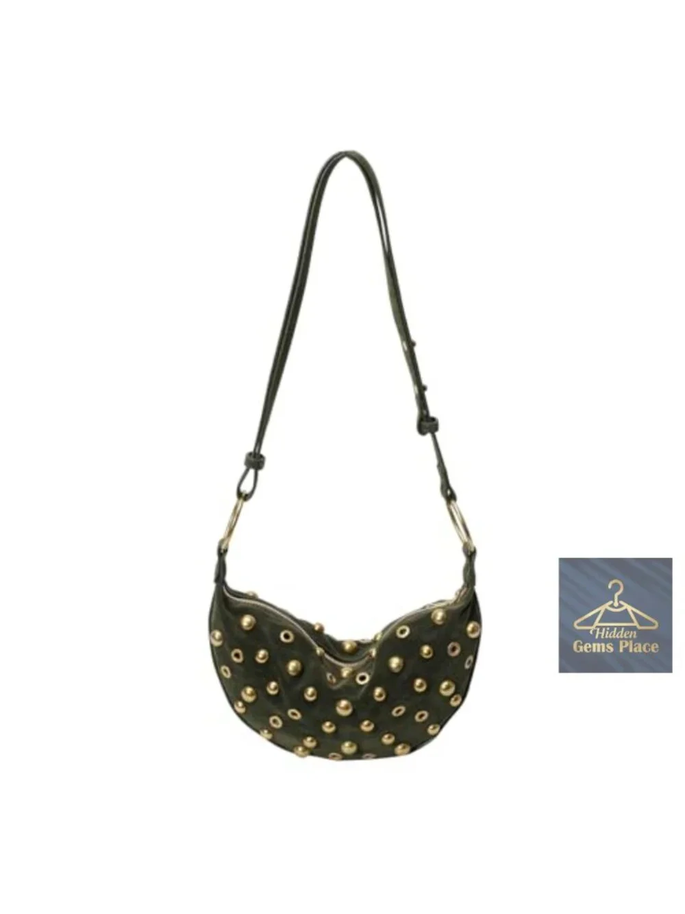 Studded Hobo Crescent Bag Y2K Shoulder Bag Faux Suede Purse for Women